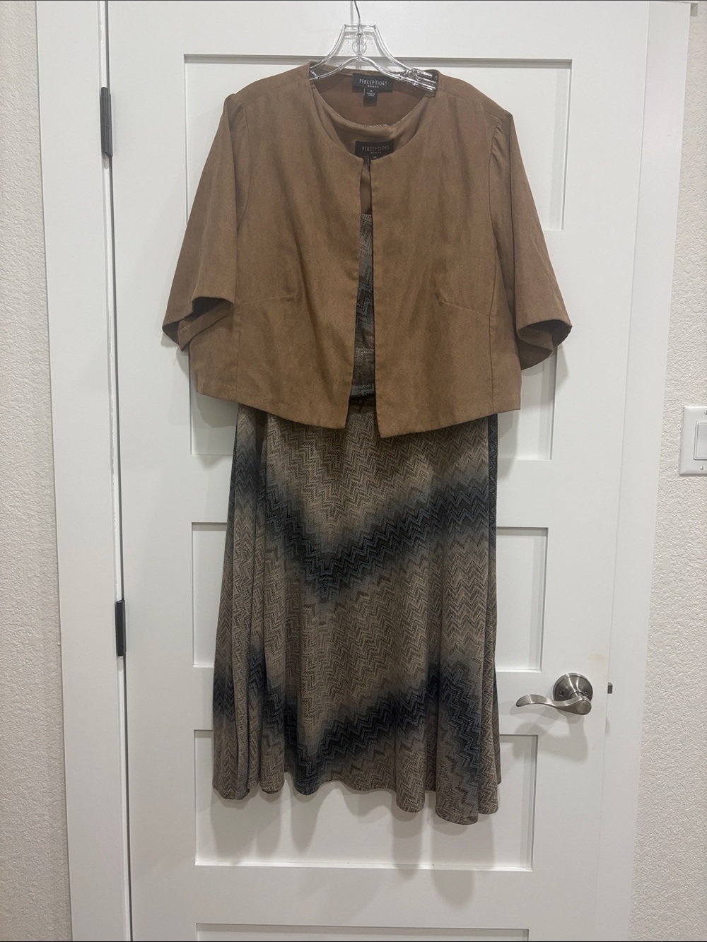 Perceptions Brown Chevron Maxi Skirt with Jacket Set